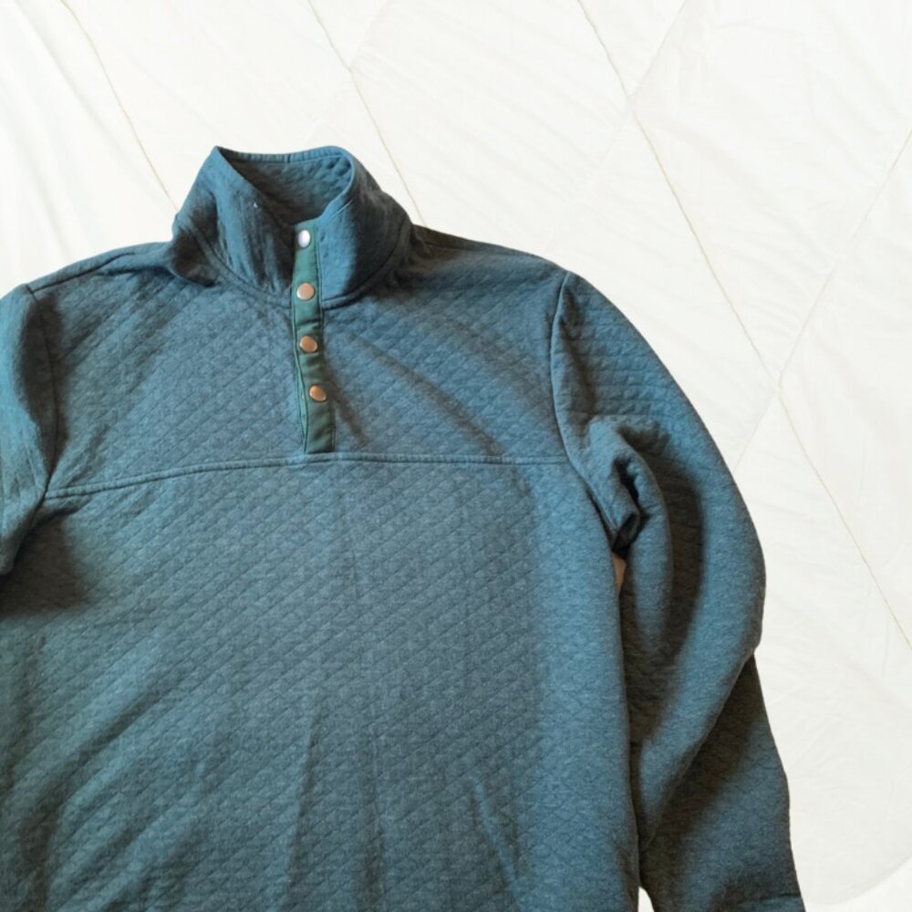 Quilted Snap Sweater Men's L Pullover (Teal Blue)